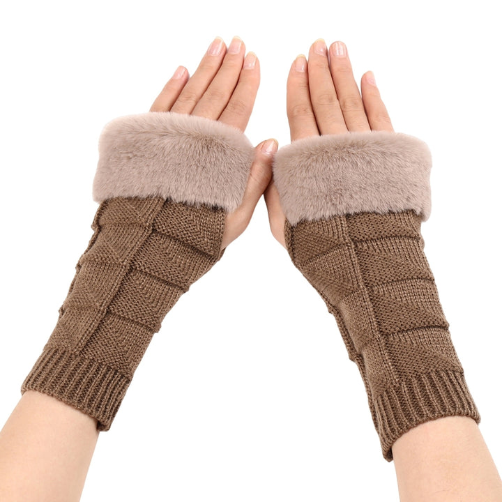 1 Pair Women Gloves Triangle Pattern Half Finger Arm Cover Gloves Autumn Winter Stretchy Knitting Fingerless Gloves for Image 6