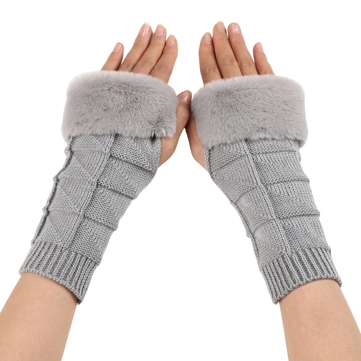 1 Pair Women Gloves Triangle Pattern Half Finger Arm Cover Gloves Autumn Winter Stretchy Knitting Fingerless Gloves for Image 7