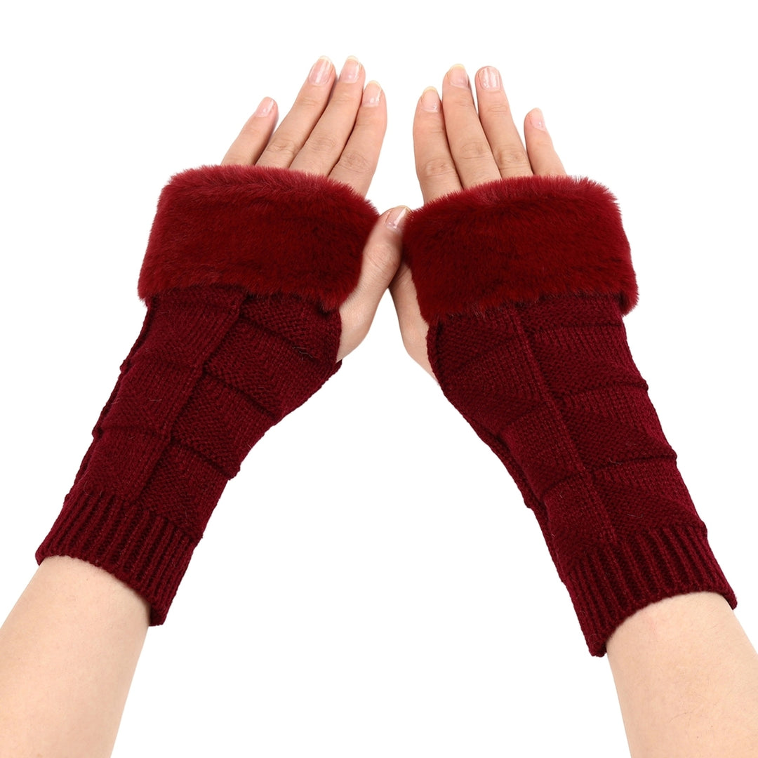 1 Pair Women Gloves Triangle Pattern Half Finger Arm Cover Gloves Autumn Winter Stretchy Knitting Fingerless Gloves for Image 8