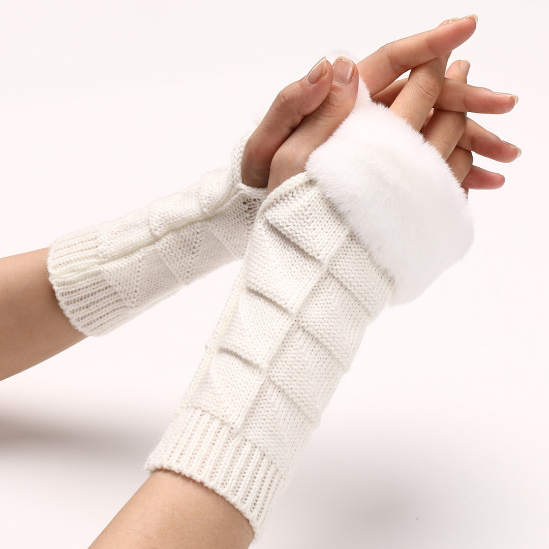 1 Pair Women Gloves Triangle Pattern Half Finger Arm Cover Gloves Autumn Winter Stretchy Knitting Fingerless Gloves for Image 10