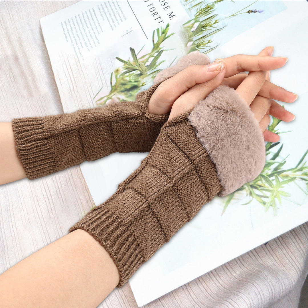1 Pair Women Gloves Triangle Pattern Half Finger Arm Cover Gloves Autumn Winter Stretchy Knitting Fingerless Gloves for Image 11