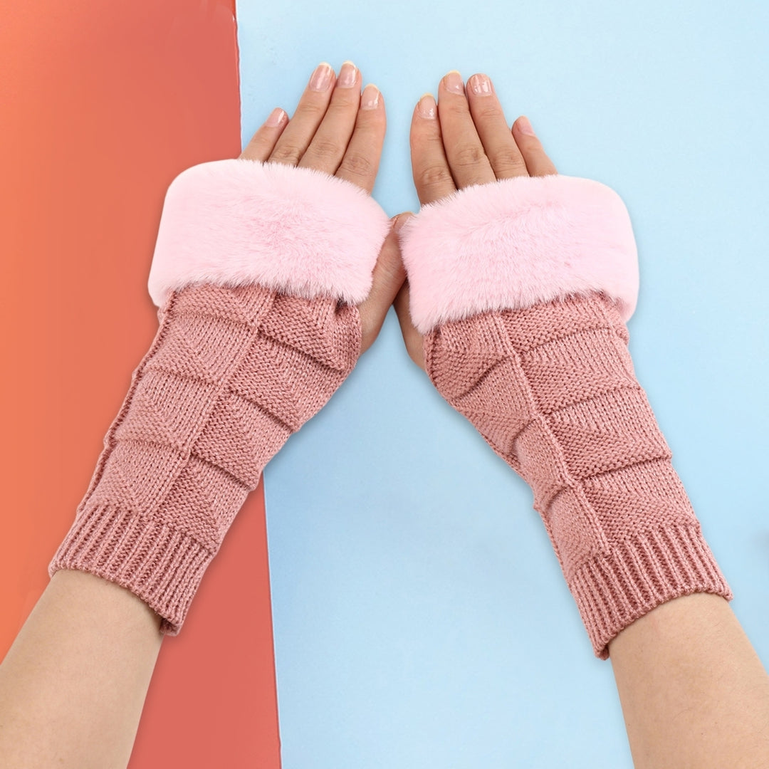 1 Pair Women Gloves Triangle Pattern Half Finger Arm Cover Gloves Autumn Winter Stretchy Knitting Fingerless Gloves for Image 12