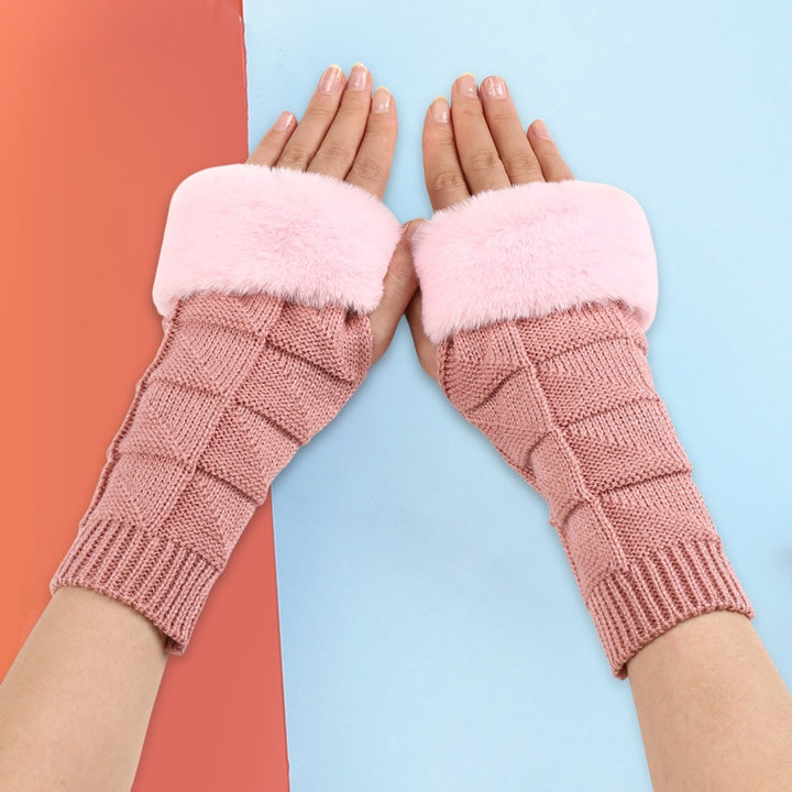 1 Pair Women Gloves Triangle Pattern Half Finger Arm Cover Gloves Autumn Winter Stretchy Knitting Fingerless Gloves for Image 12