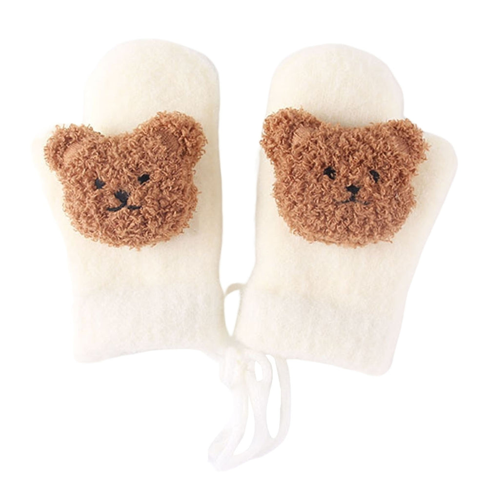 1 Pair 3-8 Years Hanging Rope Thickened Cute Winter Gloves Cartoon Bear Decor Baby Mittens Image 2