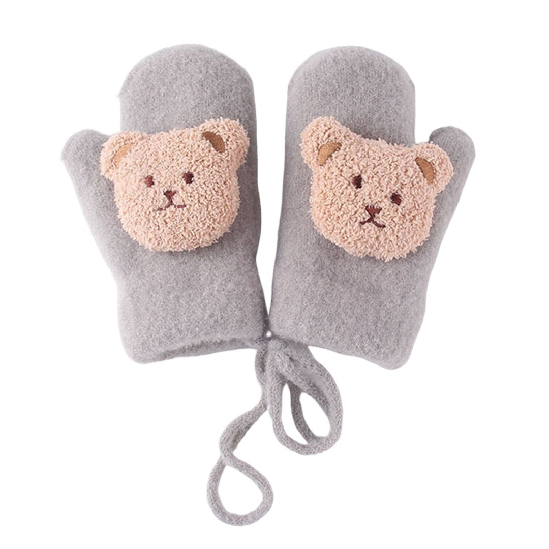1 Pair 3-8 Years Hanging Rope Thickened Cute Winter Gloves Cartoon Bear Decor Baby Mittens Image 1