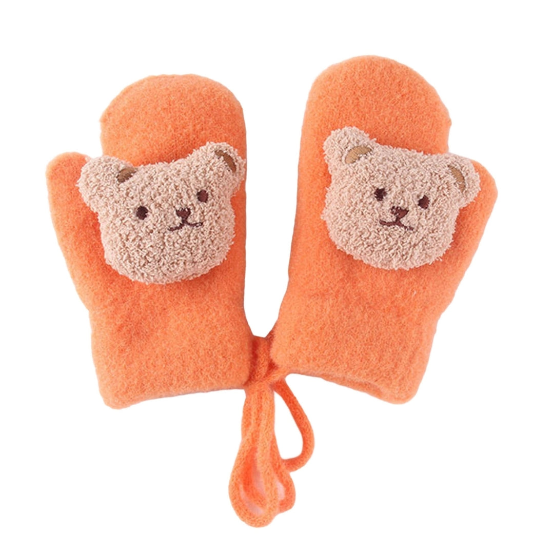 1 Pair 3-8 Years Hanging Rope Thickened Cute Winter Gloves Cartoon Bear Decor Baby Mittens Image 7