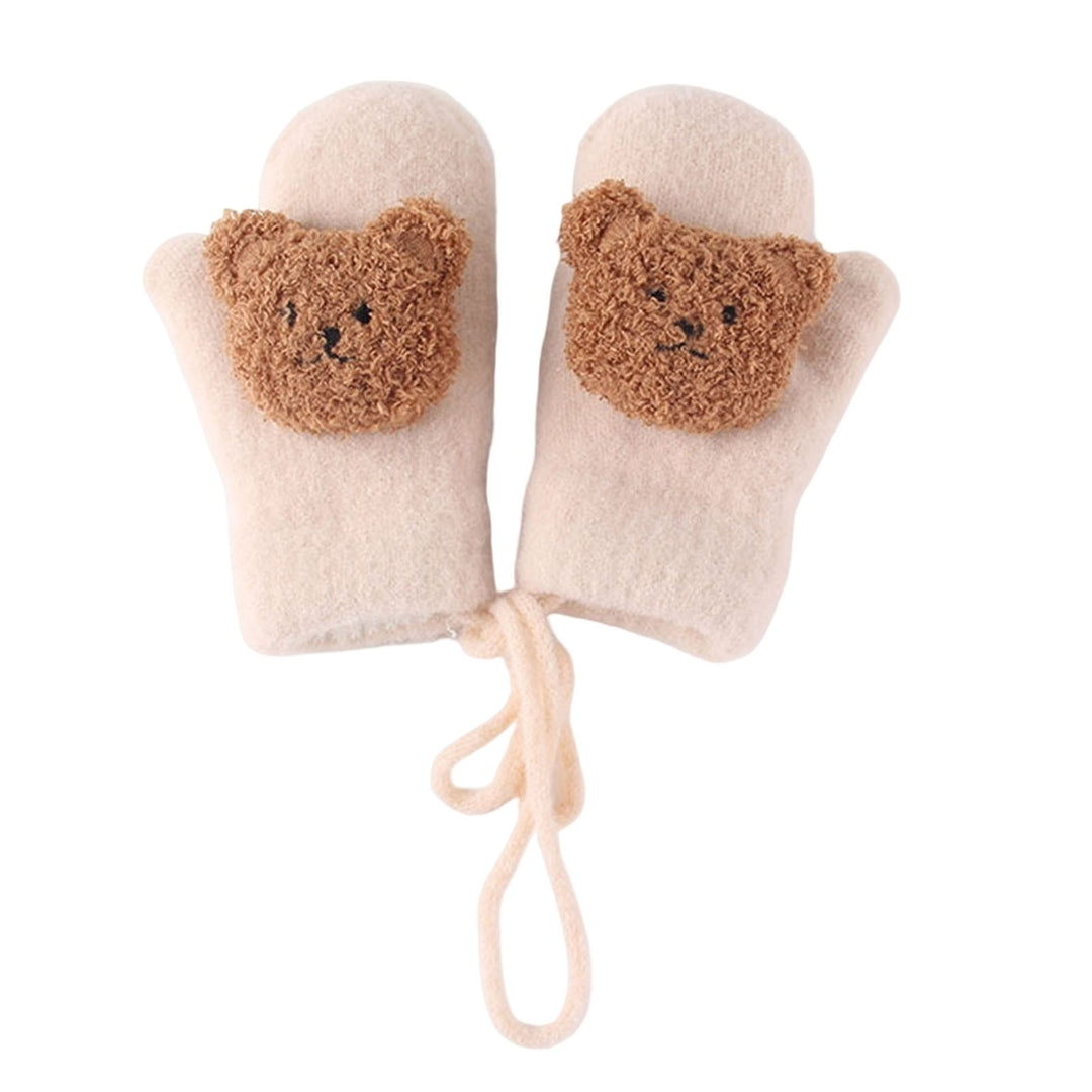 1 Pair 3-8 Years Hanging Rope Thickened Cute Winter Gloves Cartoon Bear Decor Baby Mittens Image 8