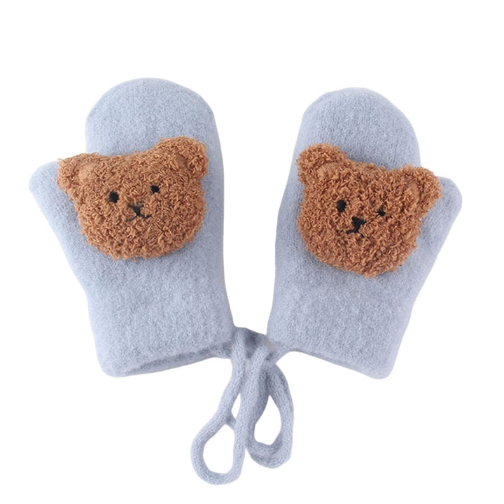 1 Pair 3-8 Years Hanging Rope Thickened Cute Winter Gloves Cartoon Bear Decor Baby Mittens Image 1