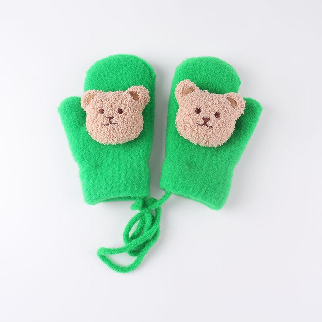 1 Pair 3-8 Years Hanging Rope Thickened Cute Winter Gloves Cartoon Bear Decor Baby Mittens Image 12