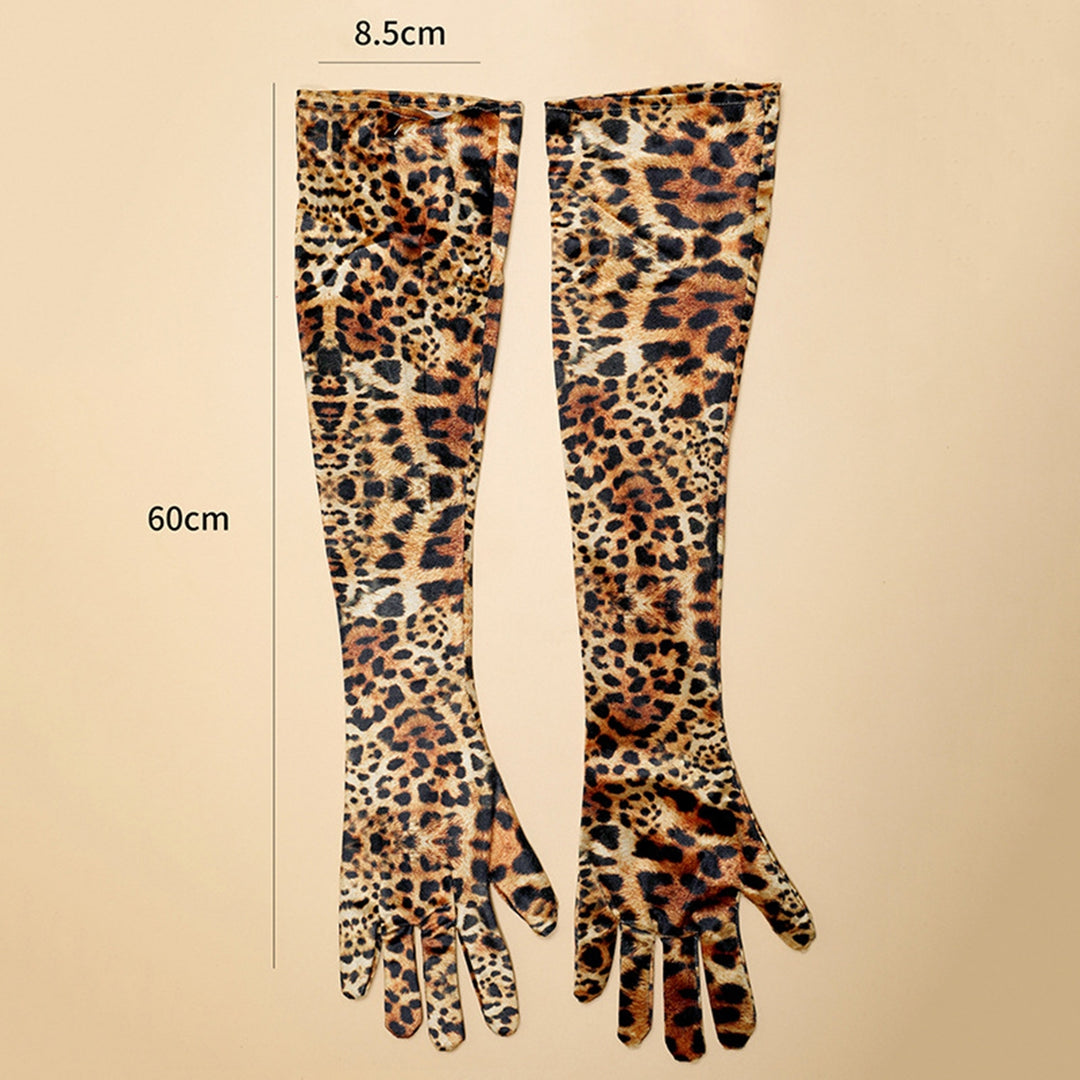 1 Pair Women Long Gloves Leopard Print Full Finger Velvet Coldproof Extended Length Elbow Gloves for Makeup Party Image 6