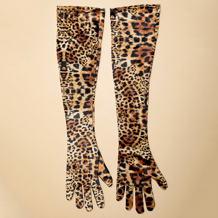 1 Pair Women Long Gloves Leopard Print Full Finger Velvet Coldproof Extended Length Elbow Gloves for Makeup Party Image 7
