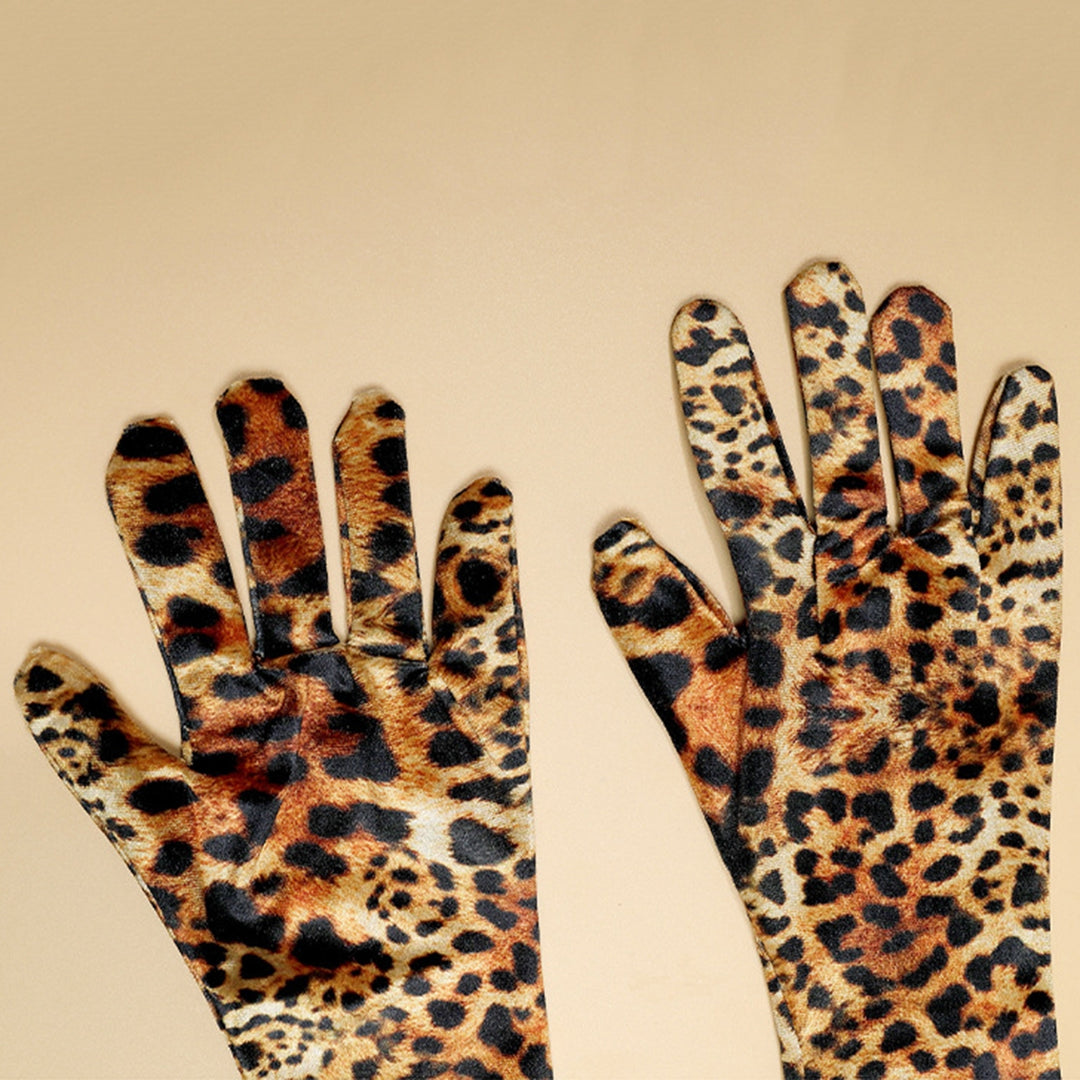 1 Pair Women Long Gloves Leopard Print Full Finger Velvet Coldproof Extended Length Elbow Gloves for Makeup Party Image 8