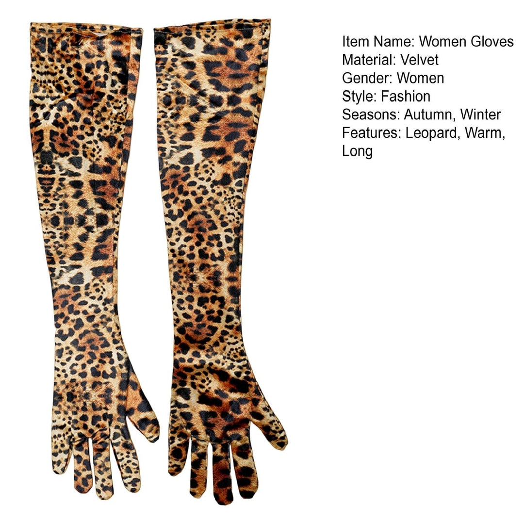 1 Pair Women Long Gloves Leopard Print Full Finger Velvet Coldproof Extended Length Elbow Gloves for Makeup Party Image 9