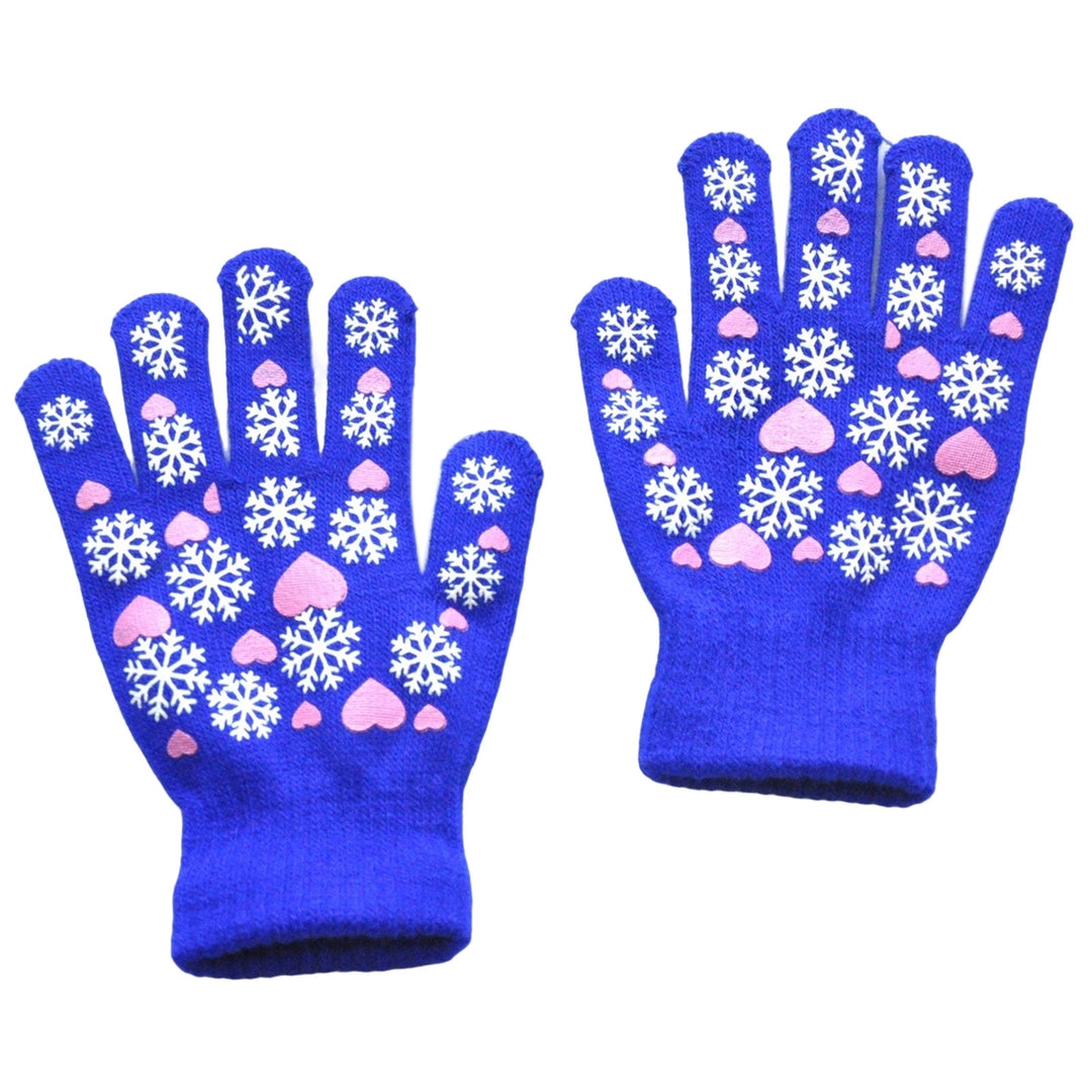 1 Pair Children Winter Gloves Heart Print Elastic Knitted Casual Full Fingers Keep Warm Thick Cozy Snowflake Student Image 6
