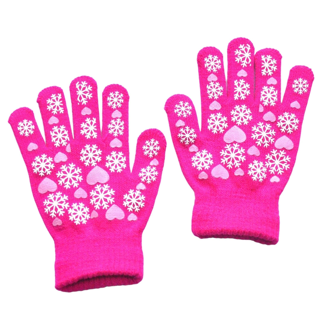 1 Pair Children Winter Gloves Heart Print Elastic Knitted Casual Full Fingers Keep Warm Thick Cozy Snowflake Student Image 7
