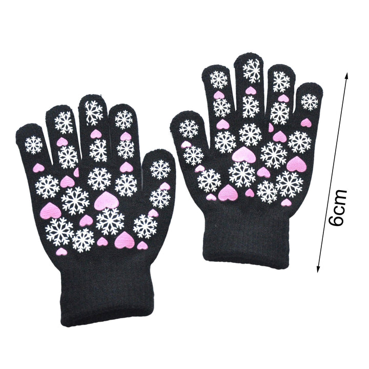 1 Pair Children Winter Gloves Heart Print Elastic Knitted Casual Full Fingers Keep Warm Thick Cozy Snowflake Student Image 11
