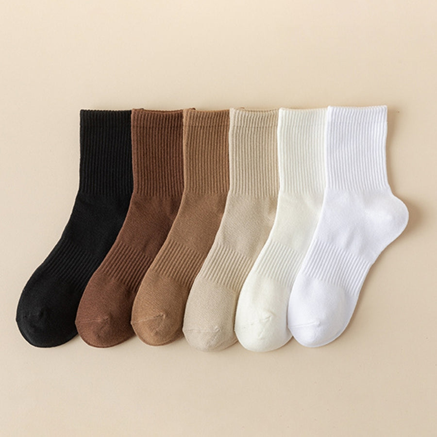 1 Pair Autumn Winter Unisex Socks Middle Tube Solid Color Moisture Absorption Stretchy Men Women Knitted Socks for Daily Image 1