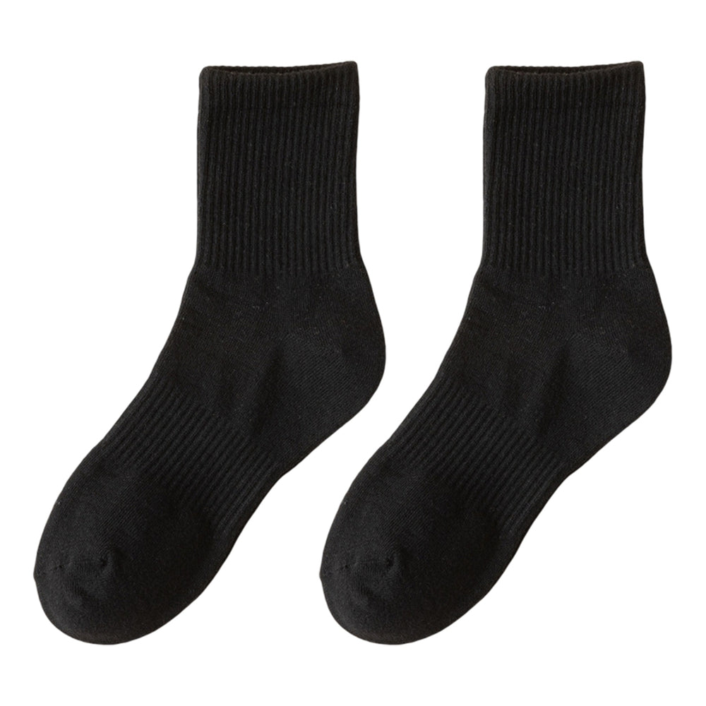 1 Pair Autumn Winter Unisex Socks Middle Tube Solid Color Moisture Absorption Stretchy Men Women Knitted Socks for Daily Image 2