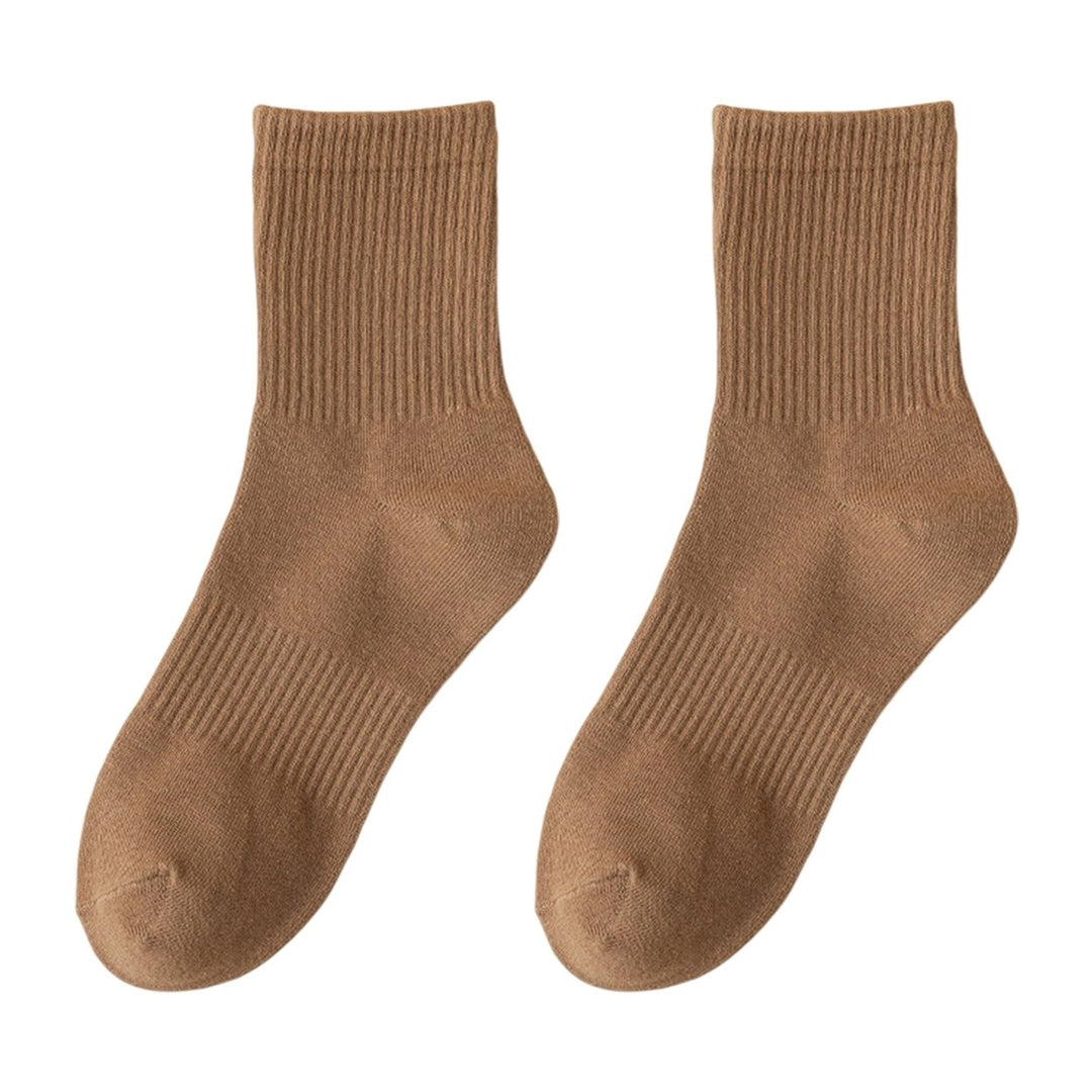 1 Pair Autumn Winter Unisex Socks Middle Tube Solid Color Moisture Absorption Stretchy Men Women Knitted Socks for Daily Image 1