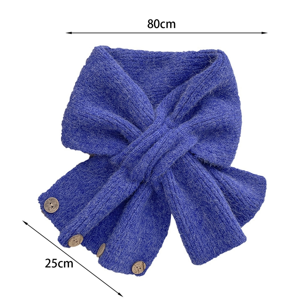 Women Scarf Cross Solid Color Knitted Button Decorative Keep Warm Elastic Washable Winter Scarf for Dating Image 12