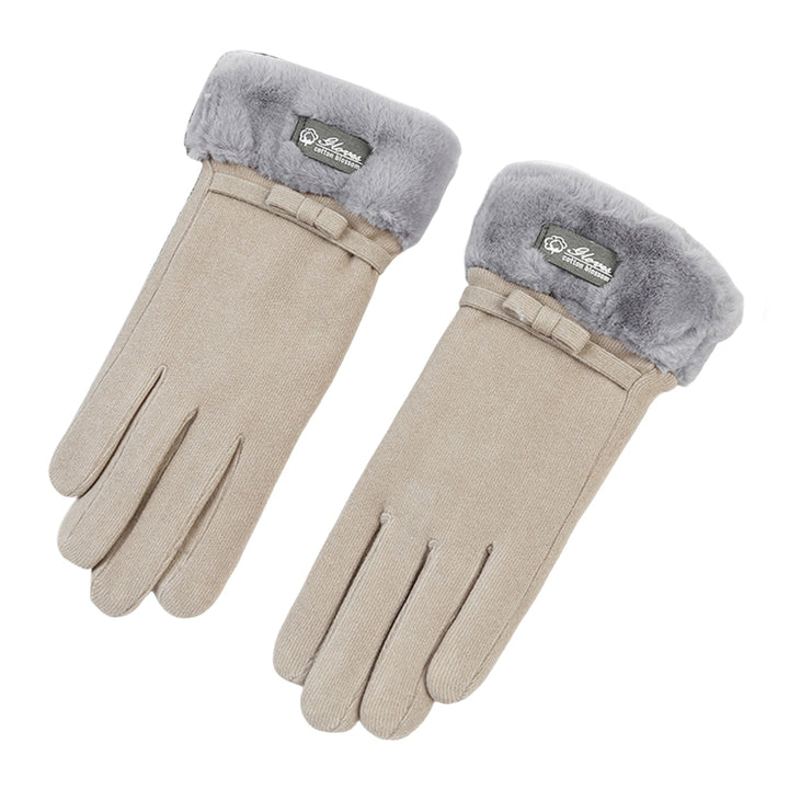 1 Pair Ridding Gloves Touch Screen Thicken Plush Full Fingers Anti-slip Keep Warm Solid Color Skiing Winter Gloves for Image 3