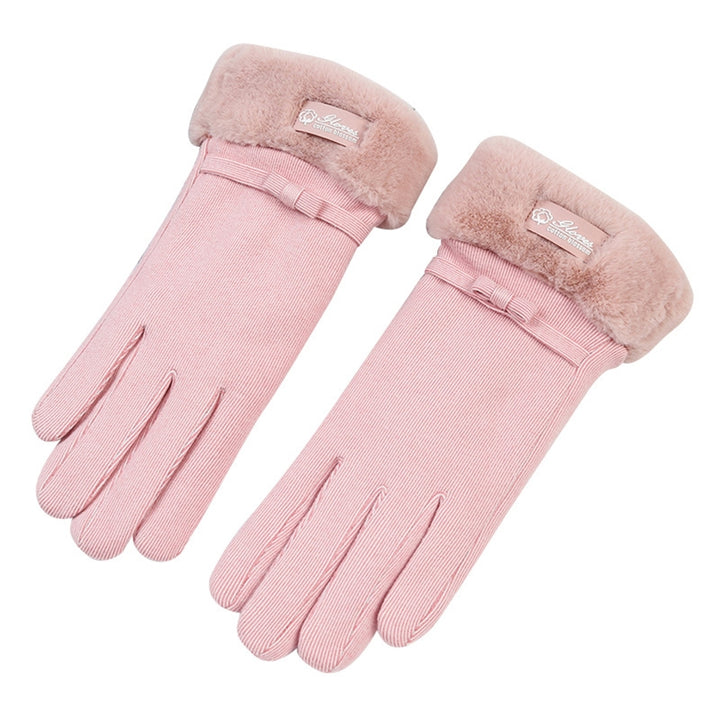 1 Pair Ridding Gloves Touch Screen Thicken Plush Full Fingers Anti-slip Keep Warm Solid Color Skiing Winter Gloves for Image 4