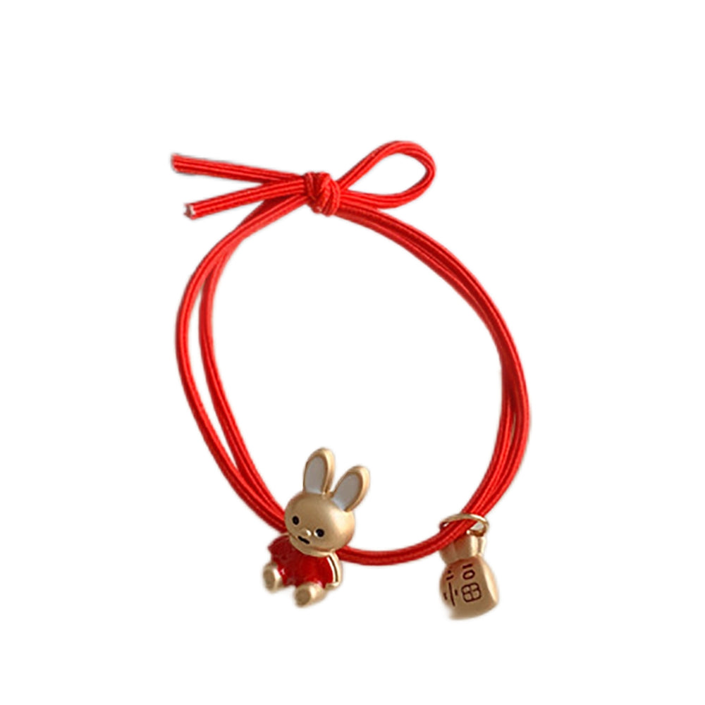 Elastic Tight Anti-fall Bunny Hair Rope Chinese  Year Cute Rabbit Carrot Pendant Red Hair Band Hair Accessories Image 2