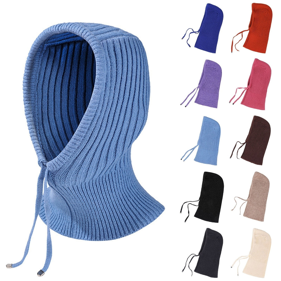 Men Cycling Hat Scarf Solid Color Soft Knitted Elastic Drawstring Keep Warm Unisex Head Protection Women Hat Scarf for Image 1