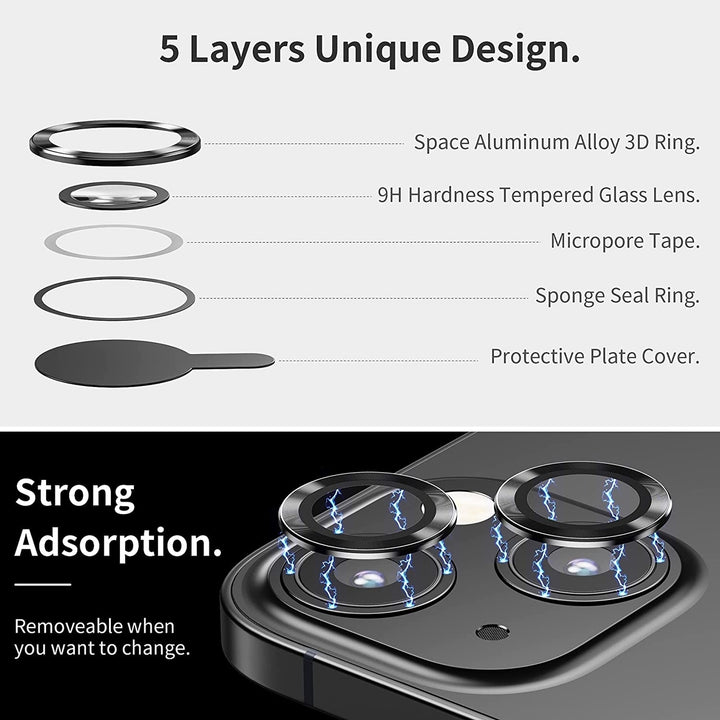 For Apple iPhone 15 / iPhone 15 Plus Metal Ring Crystal Tempered Glass Camera Len Protector Cover Image 3