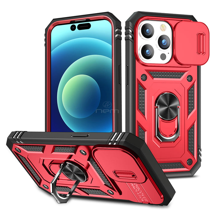For Apple iPhone 15 Pro 6.1 Camera Slide Cover Ring Holder Kickstand Magnetic Mount Hybrid Armor Dual Protective Case Image 7