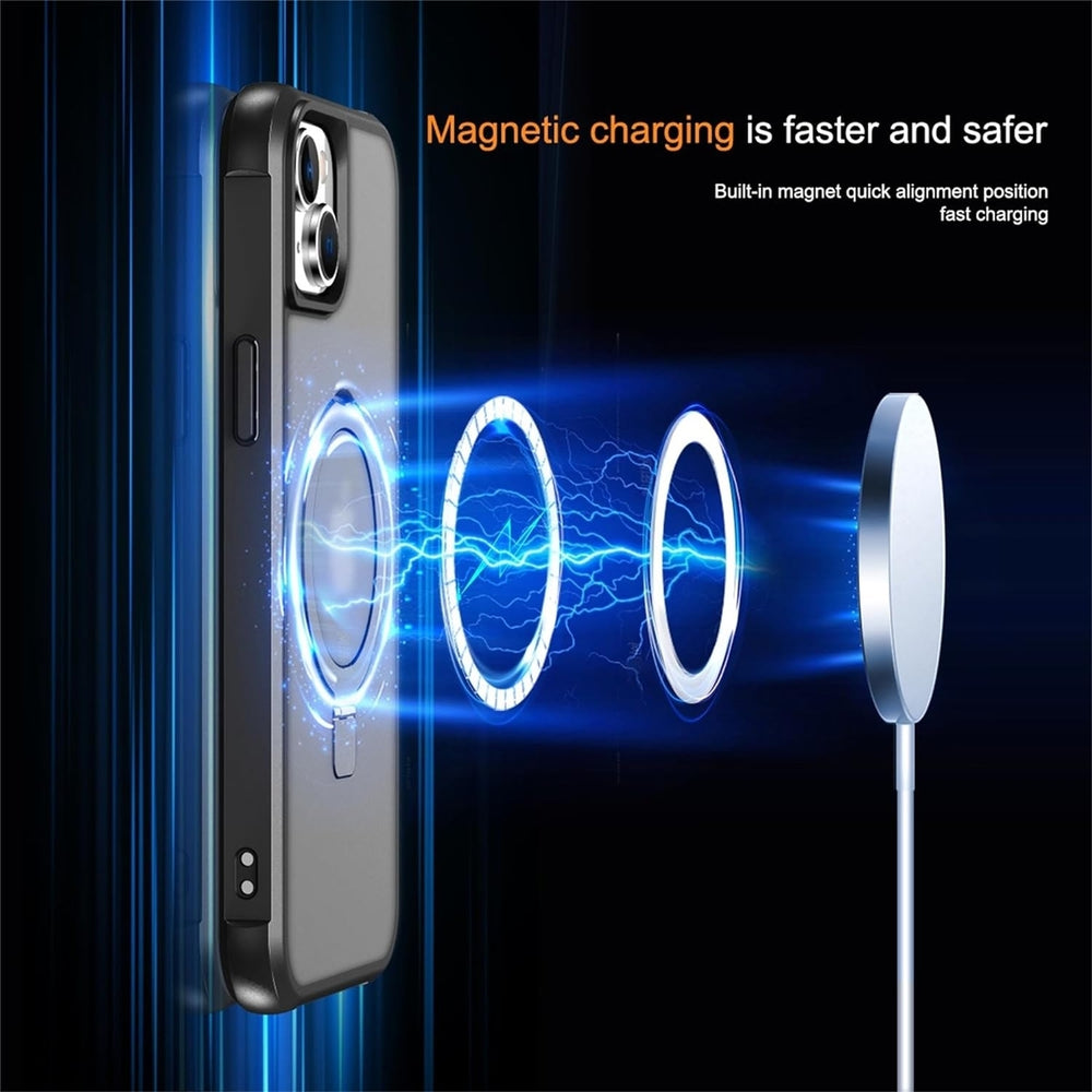 For Apple iPhone 15 Pro Max 6.7 inch Matte Magnetic Ring Stand Car Mount Holder Magsafe Wireless Charging Shockproof Image 2