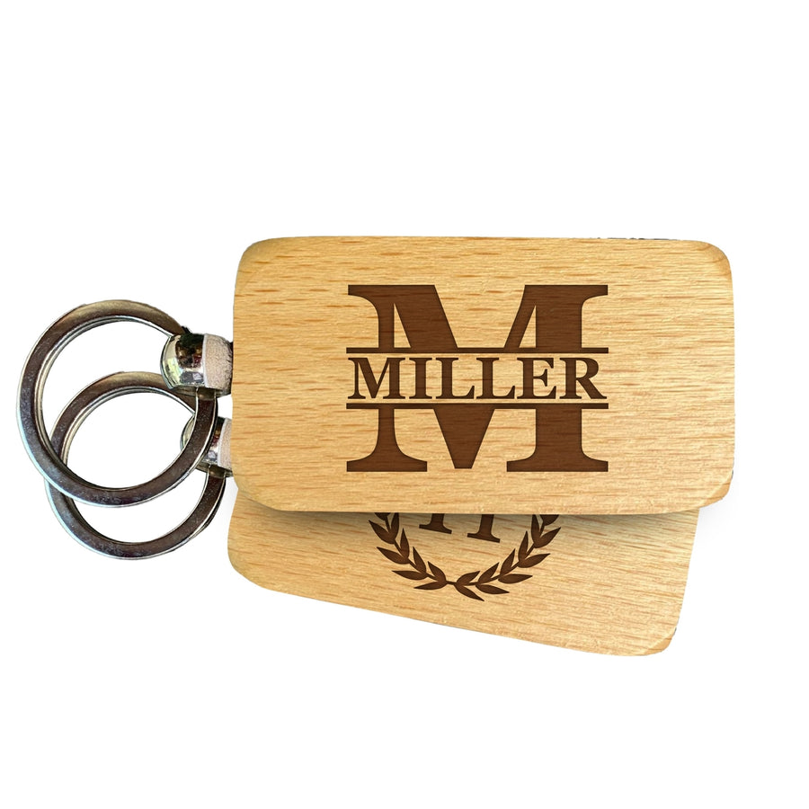 Custom Engraved Monogram Wooden Keychain Personalized with Monogram and Name 2.5x1 Inch Etched Wood Key Chain Image 1
