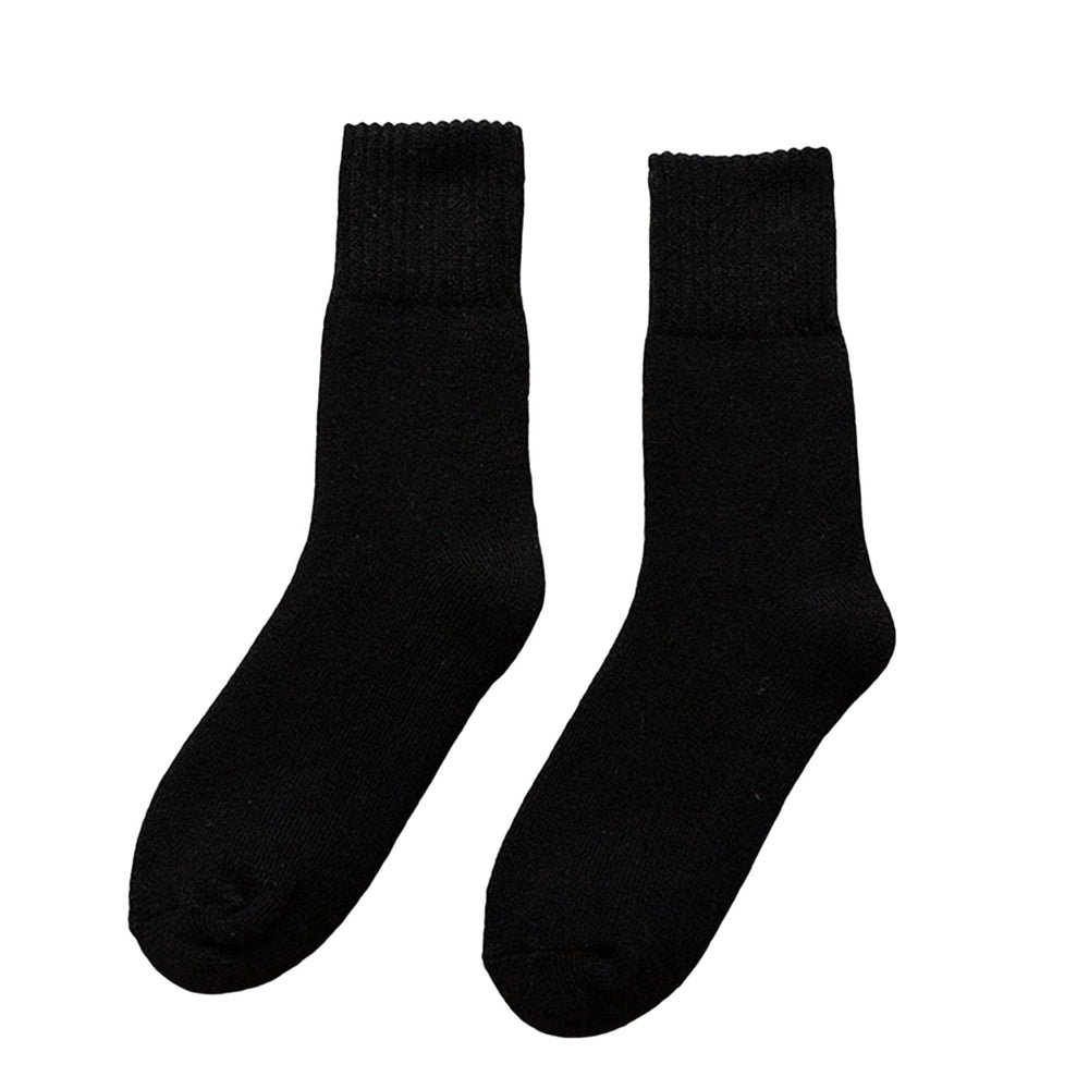 1 Pair Mid-Tube Ribbed Cuffs High Elasticity Women Socks Winter Solid Color Thickened Fleece Lining Snow Socks Image 2