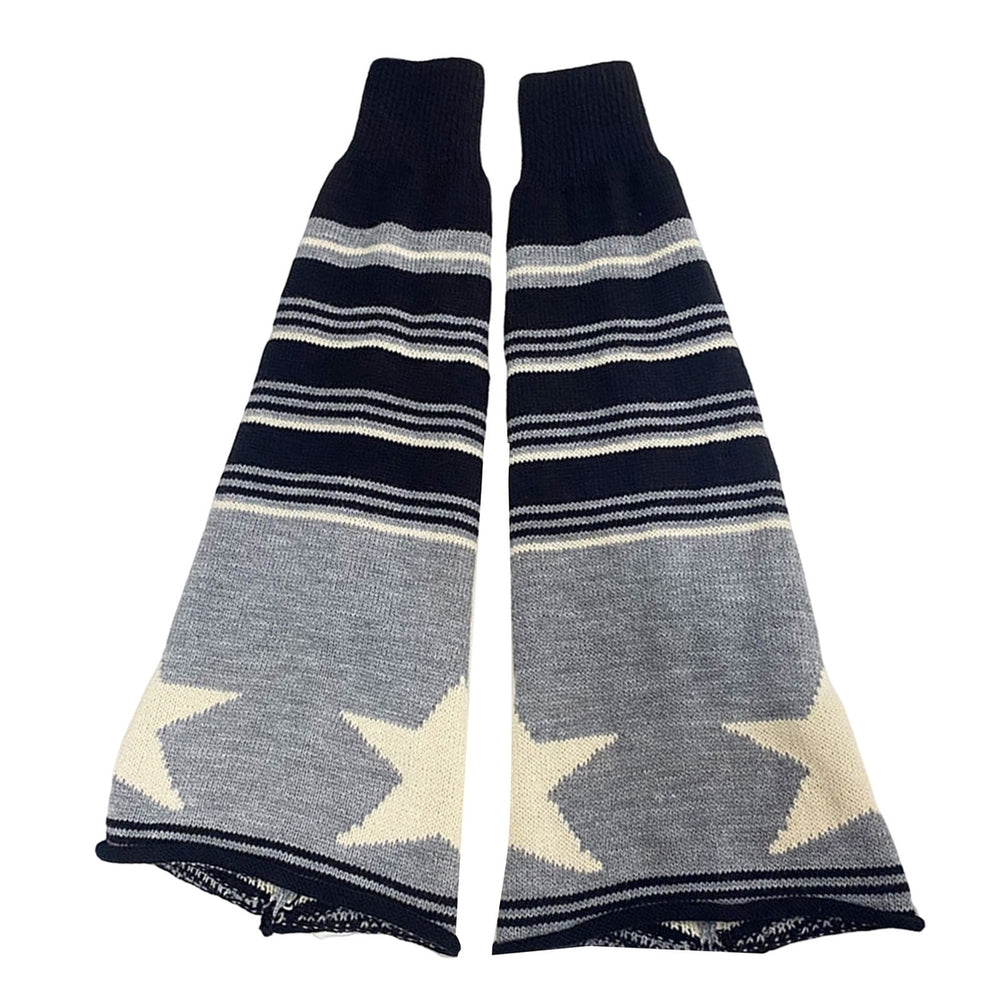 1 Pair Contrasting Striped Star Print Flared Shape Leg Warmers Autumn Winter Women Warm Boot Stockings Image 2