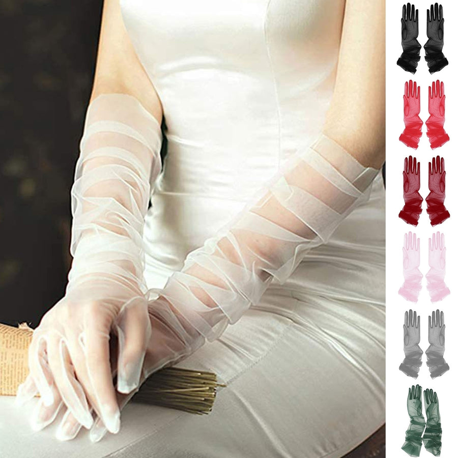 1 Pair Bridal Gloves Over Sleeve Soft See-through Tulle Ultra-thin Decorative High-end Anti-slip Dress Gloves for Party Image 1