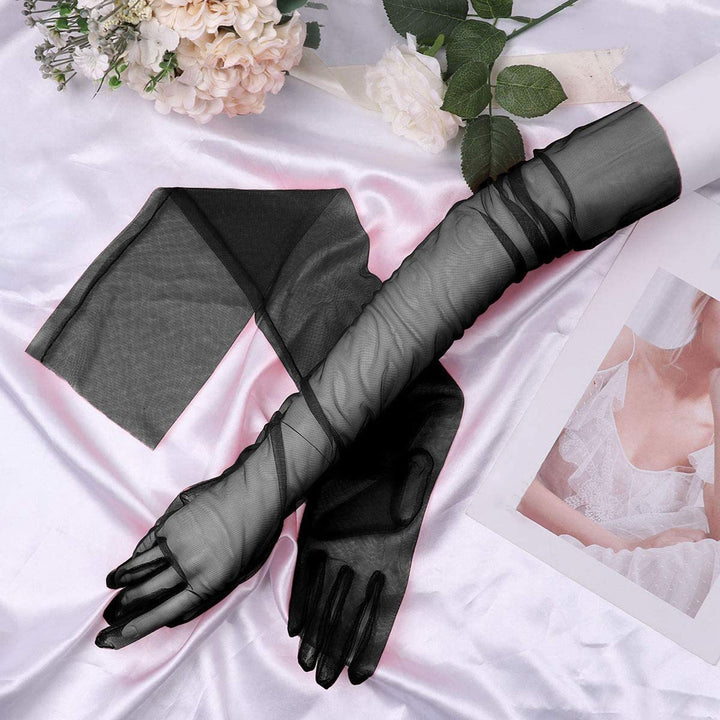 1 Pair Bridal Gloves Over Sleeve Soft See-through Tulle Ultra-thin Decorative High-end Anti-slip Dress Gloves for Party Image 10