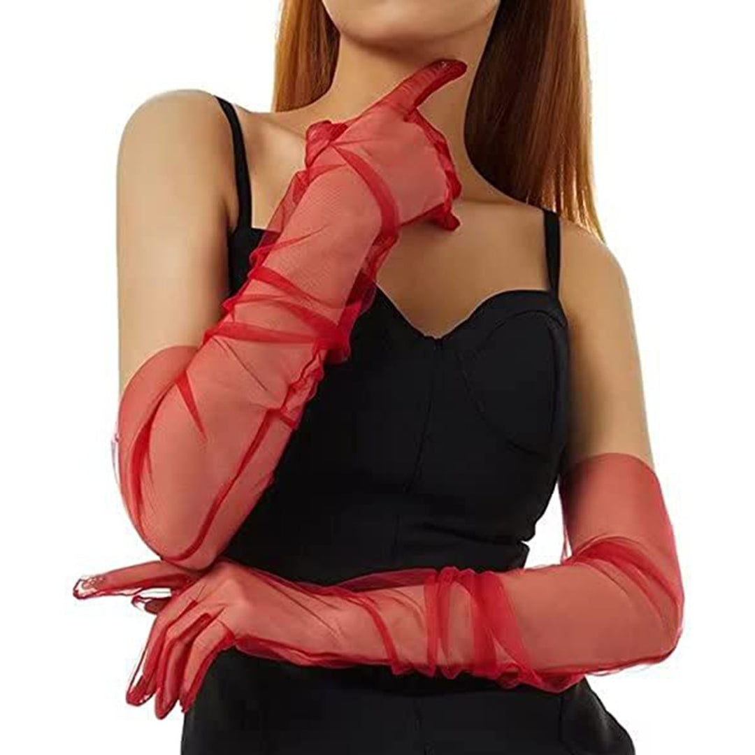 1 Pair Bridal Gloves Over Sleeve Soft See-through Tulle Ultra-thin Decorative High-end Anti-slip Dress Gloves for Party Image 11
