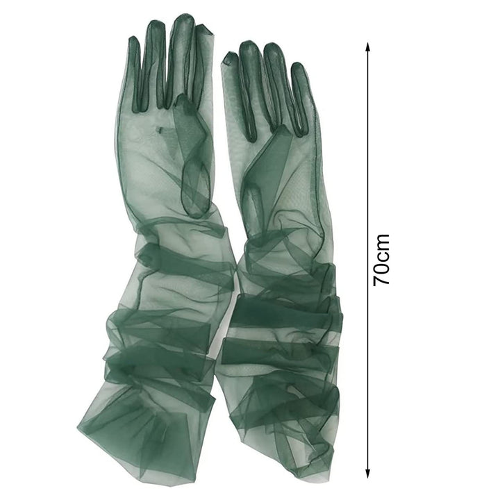 1 Pair Bridal Gloves Over Sleeve Soft See-through Tulle Ultra-thin Decorative High-end Anti-slip Dress Gloves for Party Image 12