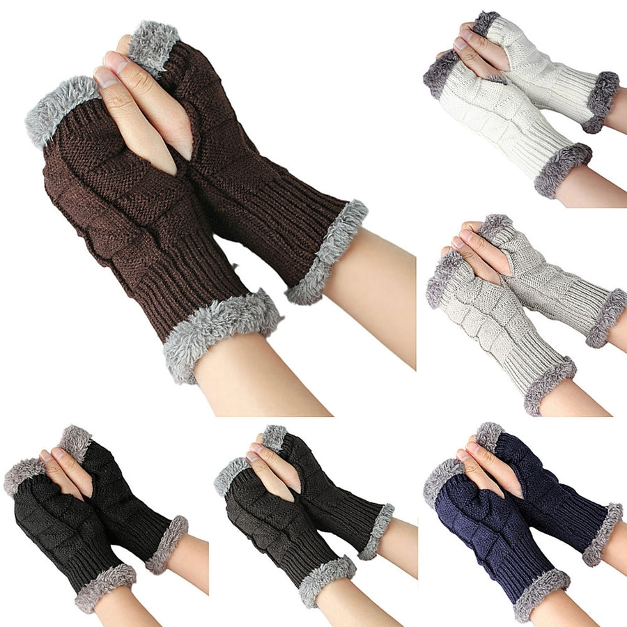 1 Pair Gloves Fingerless Windproof Winter Solid Color Arm Sleeve Cover for Outdoor Image 1