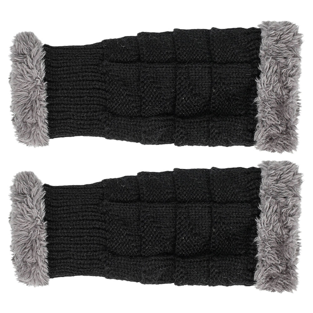 1 Pair Gloves Fingerless Windproof Winter Solid Color Arm Sleeve Cover for Outdoor Image 2