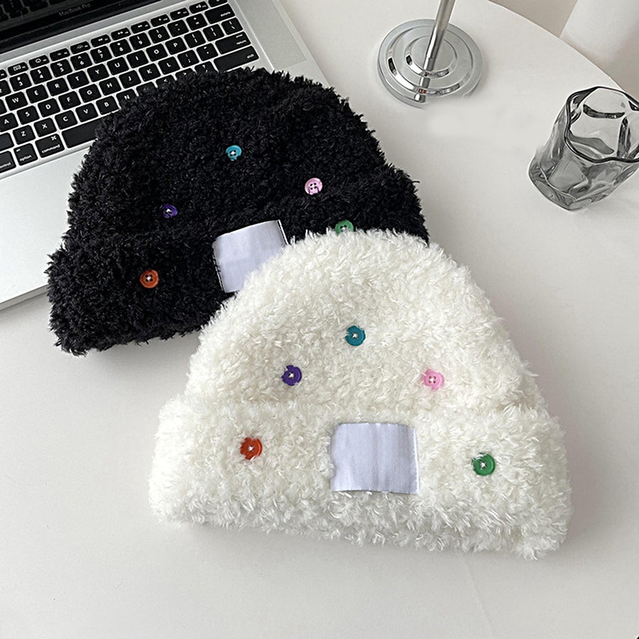 Autumn Winter Women Hat Colorful Buttons Plush Thickened Sweet Ear Protection Knitted Beanies Hat for Daily Wear Image 1