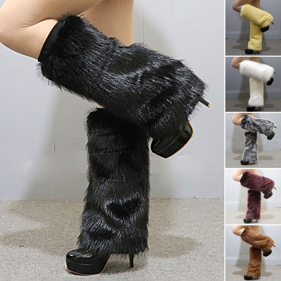 1 Pair Plush Elastic Solid Color Thick Leg Warmers Autumn Winter Women Warm Faux faux Boot Stockings Image 1