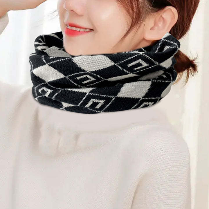 Neck Scarf Soft Plaid Contrast Color Thick Elastic Keep Warm Decorative Knitted Face Cover Scarf for Daily Wear Image 9