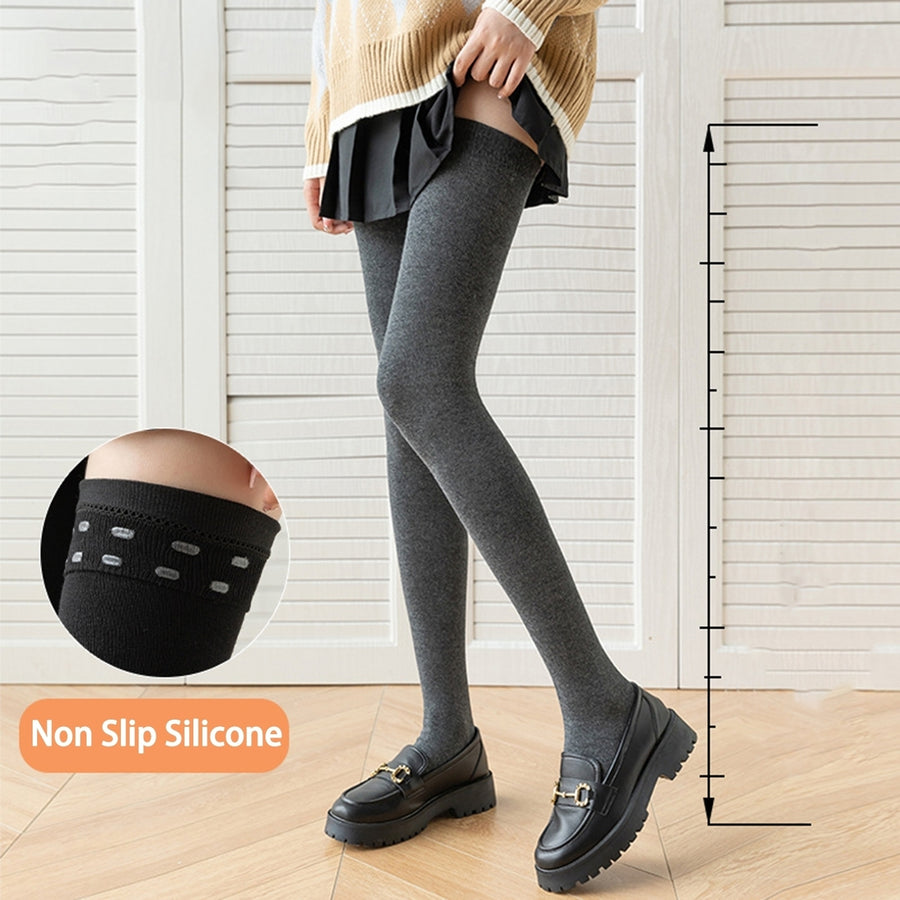 1 Pair 80cm Japanese Style Solid Color High Elasticity Non-slip Silicone Thigh Stockings Autumn Winter Women Over Knee Image 1