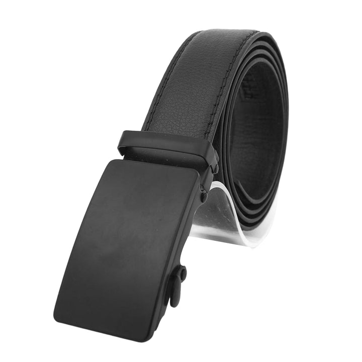 Men Belt Solid Color Automatic Buckle Anti Scratch Faux Leather Double Slot Design Glossy Business Belt Daily Wear Image 3
