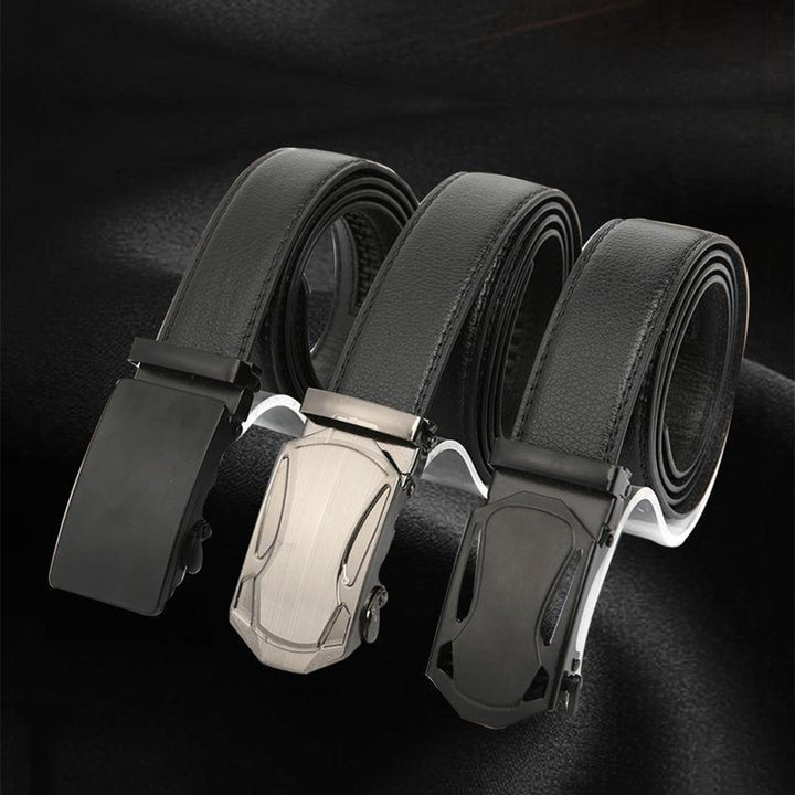Men Belt Solid Color Automatic Buckle Anti Scratch Faux Leather Double Slot Design Glossy Business Belt Daily Wear Image 6