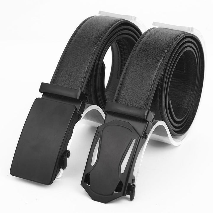 Men Belt Solid Color Automatic Buckle Anti Scratch Faux Leather Double Slot Design Glossy Business Belt Daily Wear Image 7