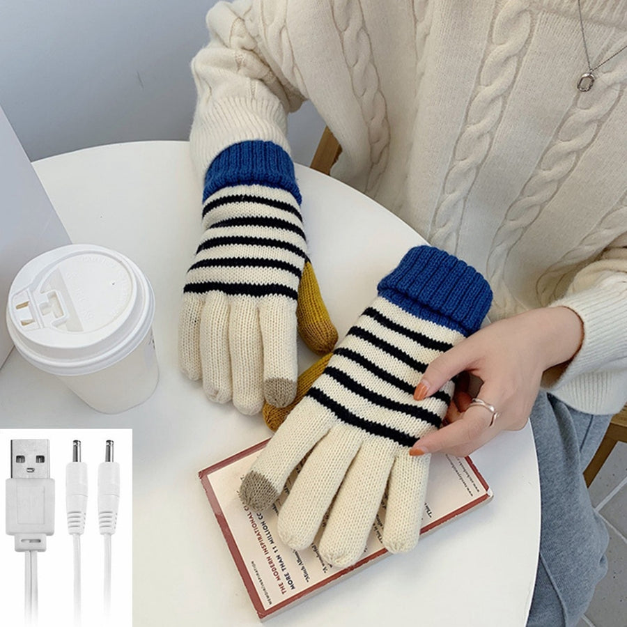 1 Pair Autumn Winter Motorcycle Electric Heated Gloves Striped USB Heating Plug Play Touch Screen Image 1