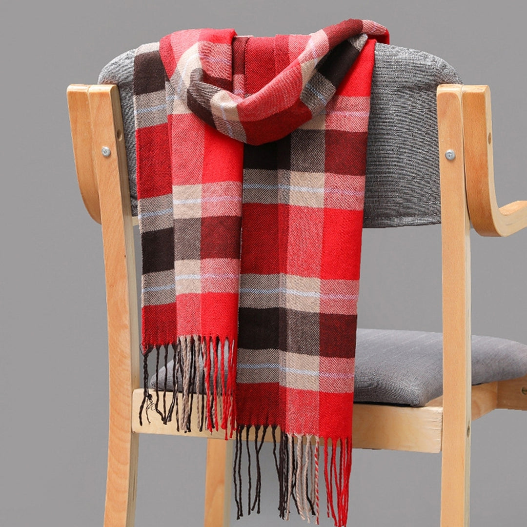 Autumn Winter Men Scarf Plaid Tassels Thickened Imitation Cashmere British Style Long Scarf Daily Wear Image 12
