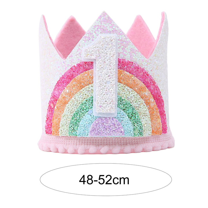Shining Sequins Pink Series Elastic Band Number Hat Baby Felt Rainbow Theme Birthday Party Crown Hat Image 6